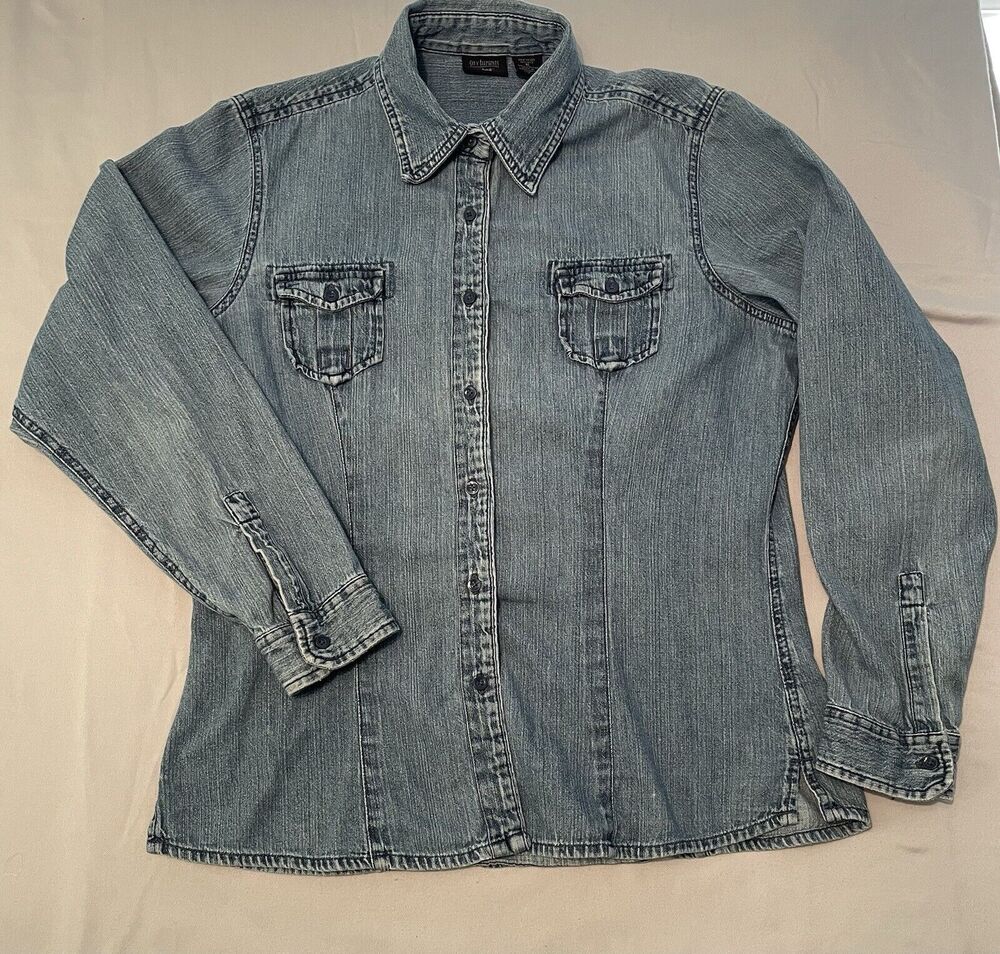 City Elements By Lee Shirt Women Size Medium Blue Denim Long Sleeve Button Down